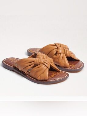 Sam Edelman Garson Knotted Leather Slide Sandals Size 8 Brown Backyard BBQ